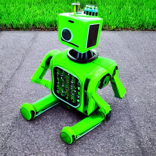 Prompt: fresh cut grass robot