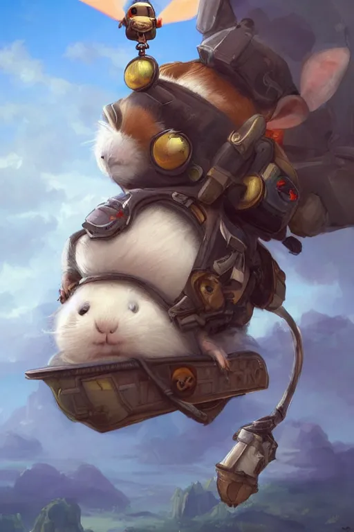 Prompt: cute little anthropomorphic Guinea Pig Piloting a helicopter , tiny, small, short, Pilot outfit, cute and adorable, pretty, beautiful, DnD character art portrait, matte fantasy painting, DeviantArt Artstation, by Jason Felix by Steve Argyle by Tyler Jacobson by Peter Mohrbacher, cinematic lighting