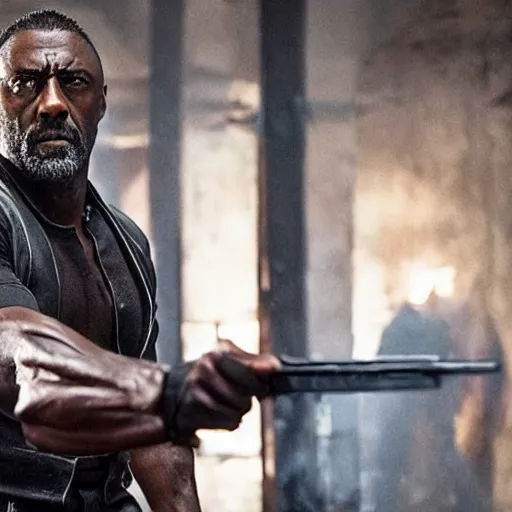 Image similar to film still of Idris Elba as Wolverine with adamantium claws in new Logan movie, cinematic