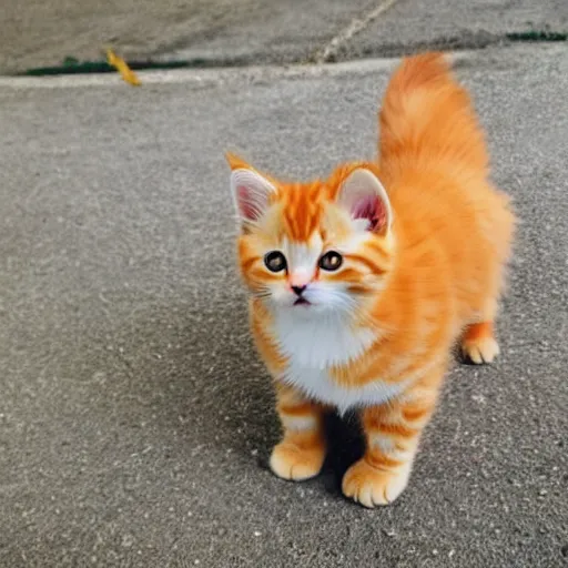 Image similar to cute fluffy orange tabby kitten with a sign that says