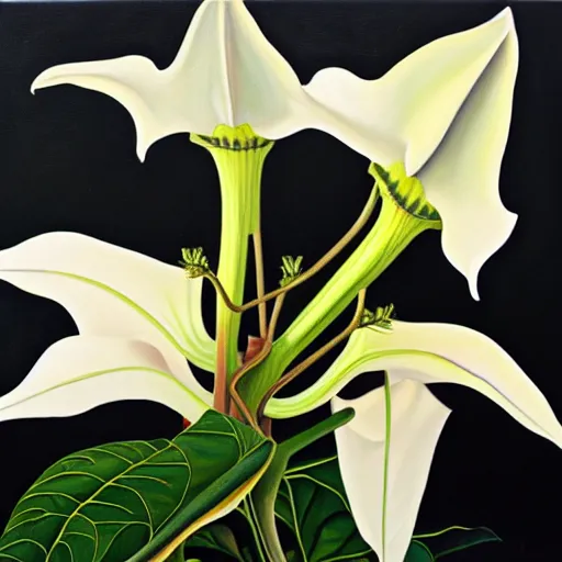 Prompt: oil painting of datura strammonium flowers