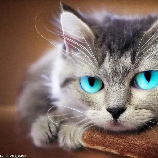 Image similar to cute fluffy cat with laser beams coming out of its eyes