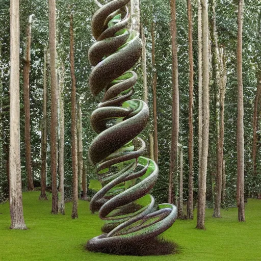 Image similar to spiral trees in a dense forest by damien hirst