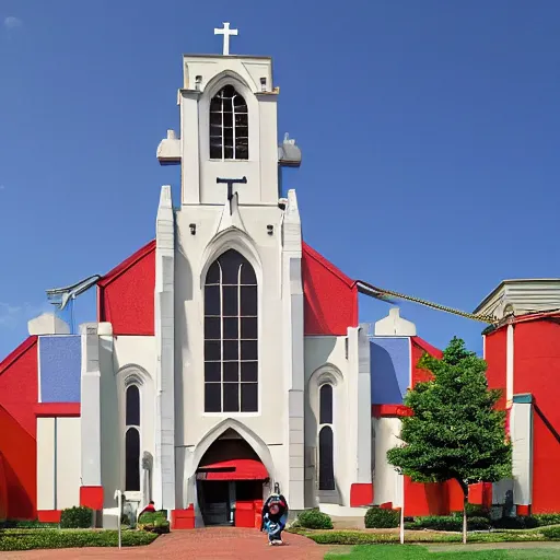 Prompt: exterior of Chuck E. Cheese historic cathedral