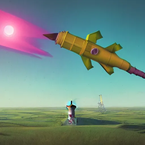 Prompt: multicolor 3 d render of a surreal rocket ship flying in the sky by stalenhag created at future in 4 k ultra high resolution, with inspiring feeling