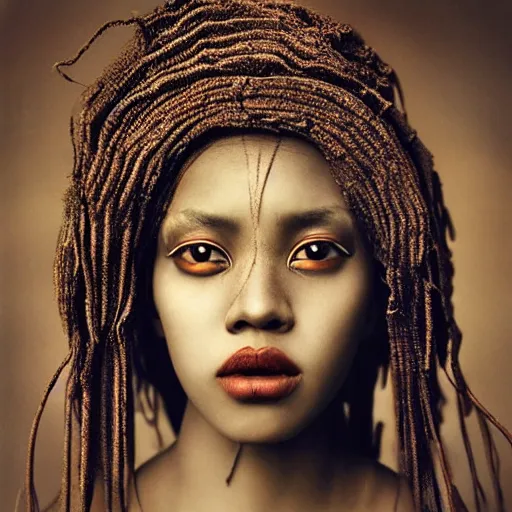 Prompt: A beautiful artistic portrait by Zhang Jingna, african tribal makeup