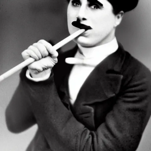 Prompt: charlie chaplin scratching his nose with his cane
