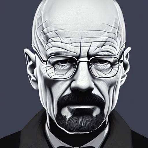 Prompt: a detailed portrait of walter white with long hair, art illustration, incredibly highly detailed and realistic, 8 k, sharp focus