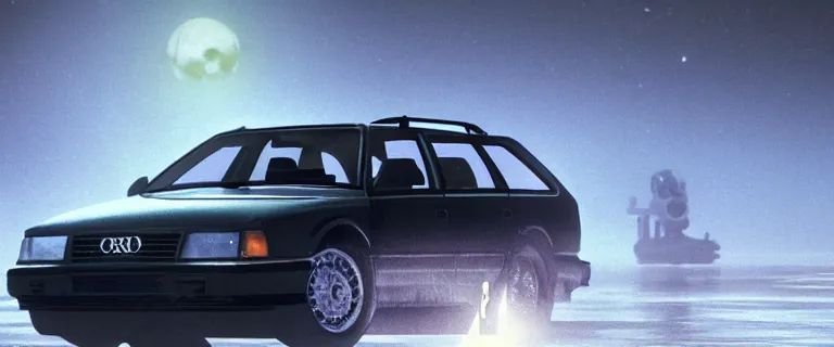Prompt: Audi 80 B3 Avant (1988) floating in the void facing Kraken, a eerie horror sci-fi, star citizen, hopeless, dramatic lighting, cinematic, off-world, space, zero gravity, eldritch horror creatures floating through space, lack of ground, dark, establishing shot, extremely high detail, photorealistic, cinematic lighting, artstation, by simon stalenhag