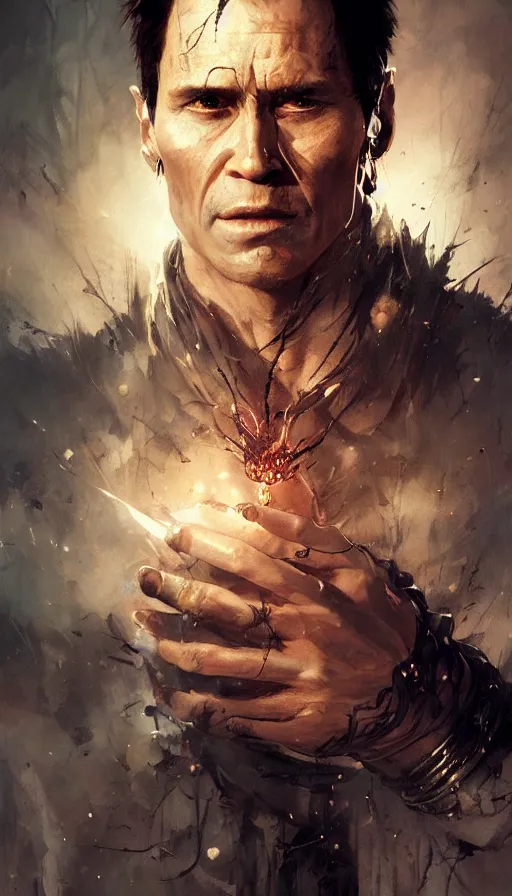 Image similar to johnny cage, sorcerer, lord of the rings, tattoo, decorated ornaments by carl spitzweg, ismail inceoglu, vdragan bibin, hans thoma, greg rutkowski, alexandros pyromallis, perfect face, fine details, realistic shaded