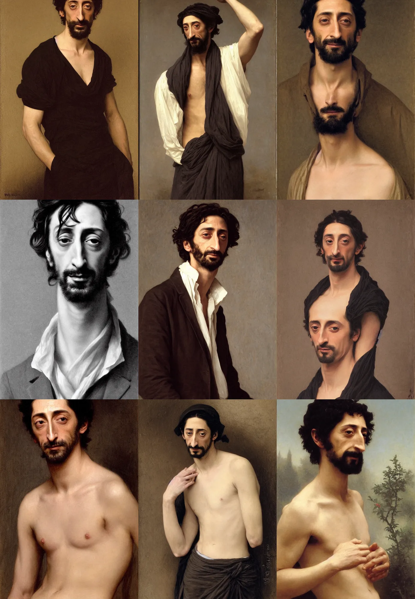 Prompt: portrait of adrien brody by william bouguereau