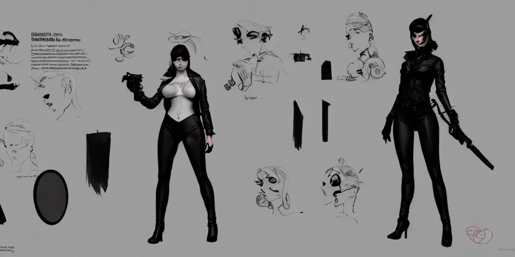 noir femme fatale, character sheet, concept design