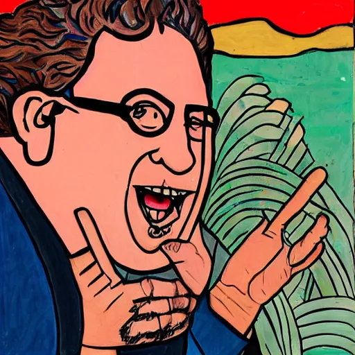 Prompt: art brut depiction of Jonah Hill. ART BY JAMES CASTLE