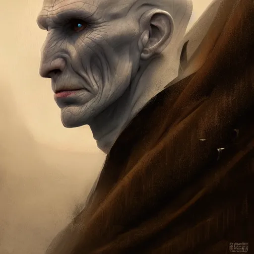 Prompt: portrait of voldemort, exudes terror, castle, mysterious breath, spitfire, photography, hyperrealistic, by greg rutkowski, smooth, illustration, elegant, artstation, digital painting.