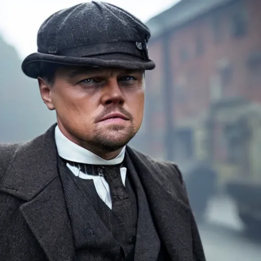 Image similar to Leonardo DiCaprio in Peaky Blinders very detail 4K quality super realistic