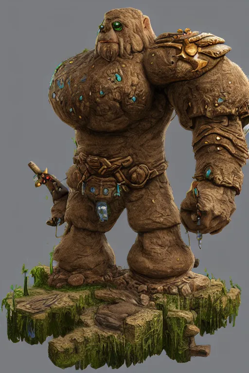 Image similar to zelda fantasy art giant golem troll wood rock greeble gemstone, global illumination ray tracing hdr fanart arstation by sung choi and eric pfeiffer and gabriel garza and casper konefal