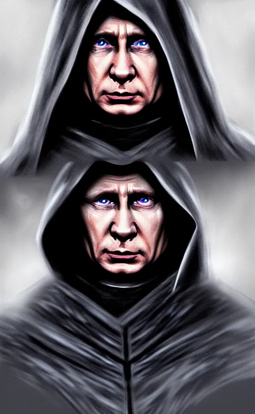 Prompt: wideangle!! comic style portrait shot of vladimir putin as emperor palpatine in the star wars, intricate, elegant, highly detailed, digital painting, artstation, concept art, illustration,