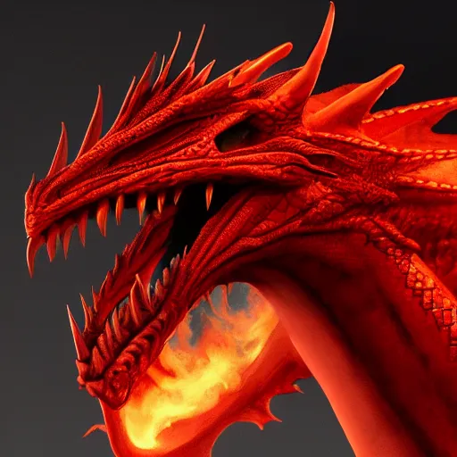 Prompt: head of red fire breathing dragon, extremely detailed, 8k, concept art, high fantasy