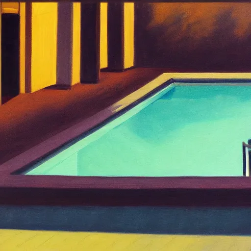 Image similar to a painting of a pool, in the style of Edward Hopper, 4k,