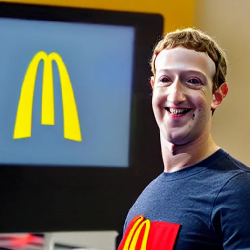 Image similar to mark zuckerberg working in mcdonalds