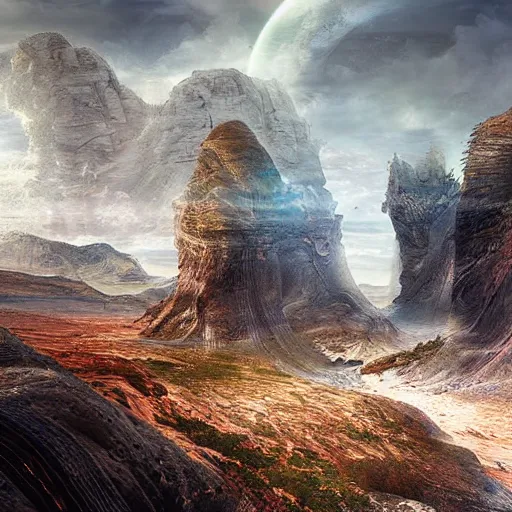 Image similar to A landscape where the future and past collide, epic digital art, grandiose