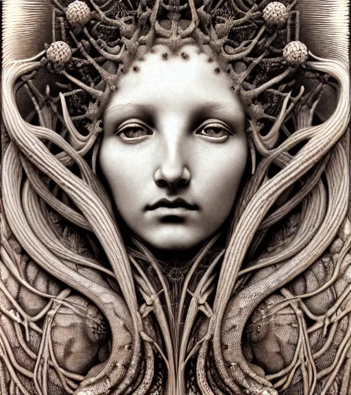 Image similar to detailed realistic beautiful cactus goddess face portrait by jean delville, gustave dore, iris van herpen and marco mazzoni, art forms of nature by ernst haeckel, art nouveau, symbolist, visionary, gothic, neo - gothic, pre - raphaelite, fractal lace, intricate alien botanicals, ai biodiversity, surreality, hyperdetailed ultrasharp octane render