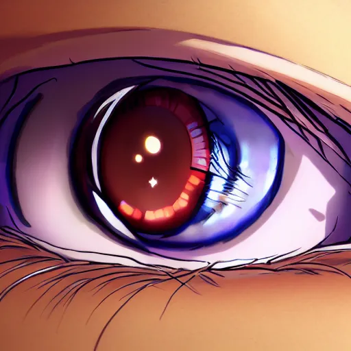 Image similar to a magical girl's eyes, stars are hidden in the eyes, 8 k, stunning, dream, highly detailed, super macro, surrealist, close - up view, makoto shinkai