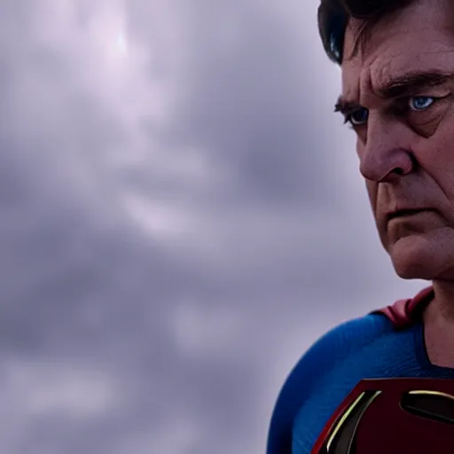 Prompt: John Goodman as Superman, 4K, epic, cinematic, focus, movie still, fantasy, serious, extreme detail, atmospheric, dark colour, sharp focus