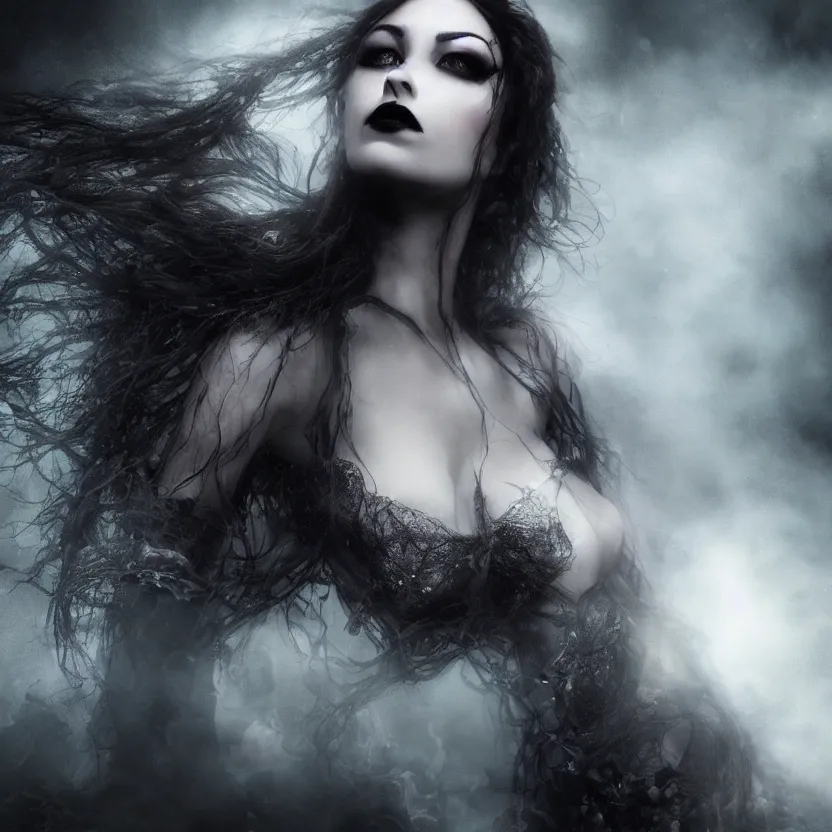 Image similar to stunning Gothic goddess of beauty, dark and mysterious, atmospheric, ominous, eerie, cinematic, Epic, 8k, 4k, ultra detail, ultra realistic, rendered by awesomeness