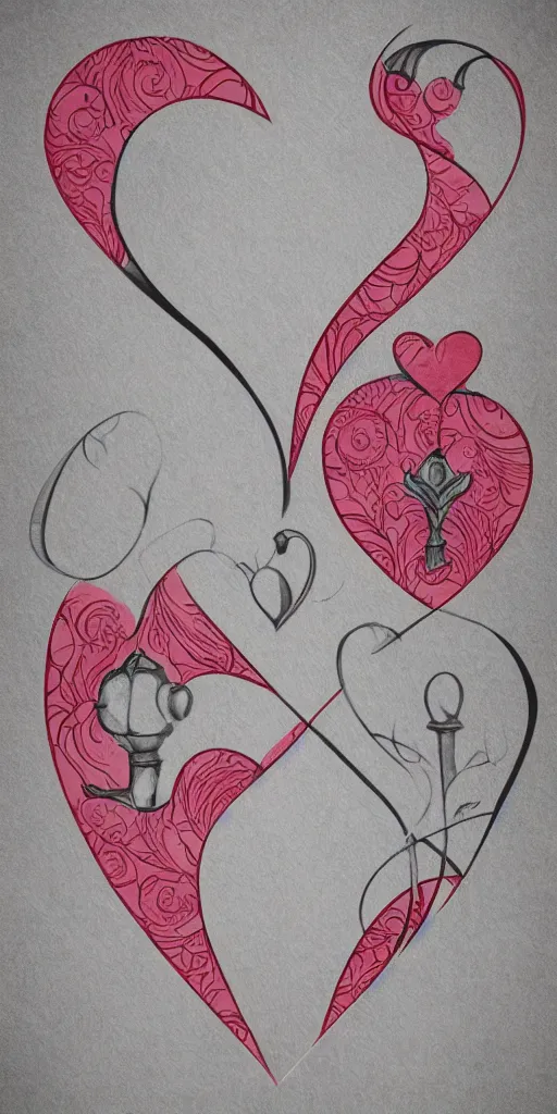 Prompt: gentle femdom, gfd logo, card back template, entwined hearts and spades, stylized, curvy