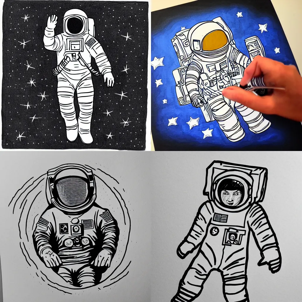 Prompt: astronaut, outlined hand drawn