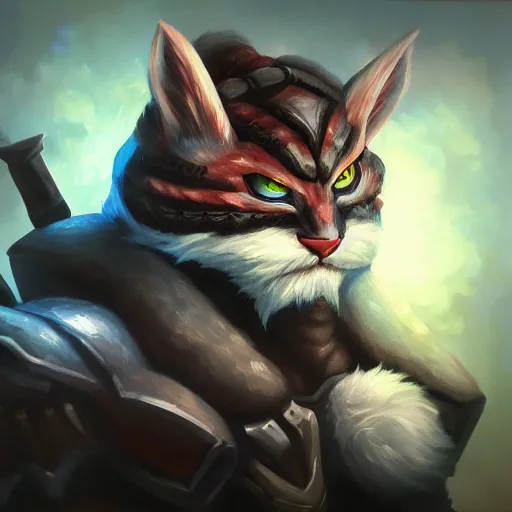 Image similar to a painting of rengar from league of legends