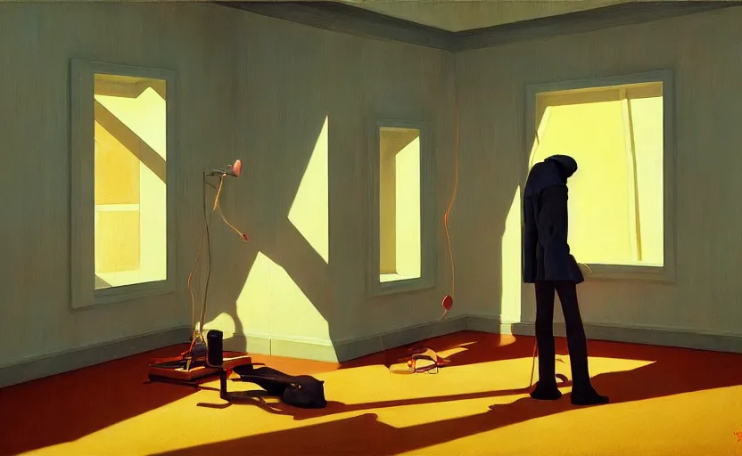 Image similar to inside a room with a guillotine, very coherent, painted by Edward Hopper, Wayne Barlowe, painted by James Gilleard, airbrush, art by JamesJean