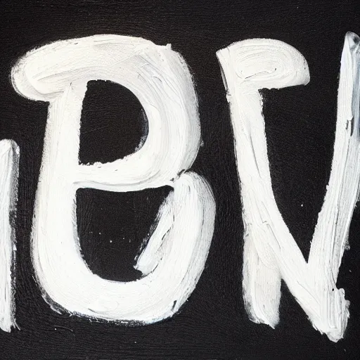 Image similar to the letter m painted with thick white oil paint in loose brush strokes on a black background, centered in view