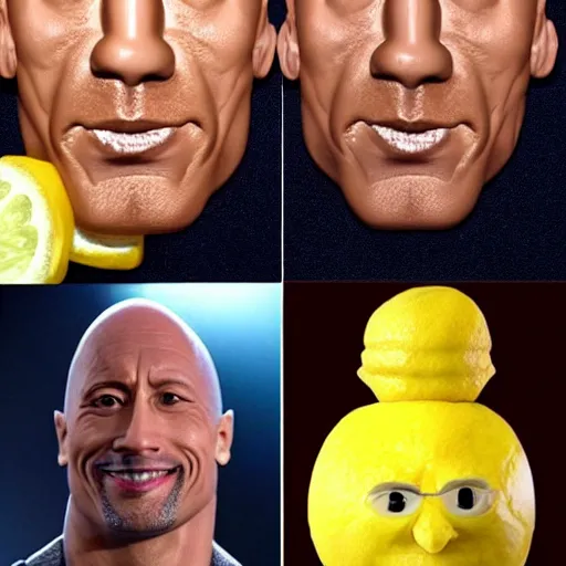 Image similar to a lemon sculpted in the shape of Dwayne Johnson's head