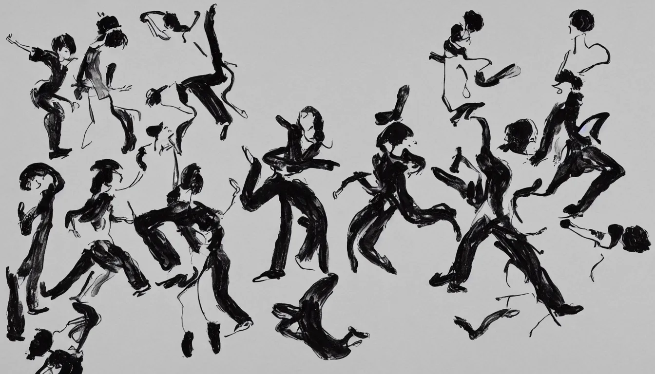 Image similar to dance party in traditional chinese ink brush