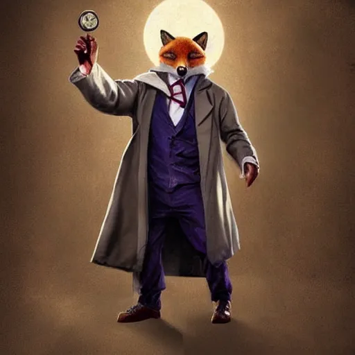 Prompt: fox in a lab coat, casting a spell, trending on artstation, doctor who