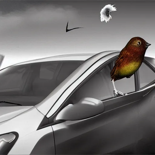 Image similar to a bird dropping a turd on a car, digital art