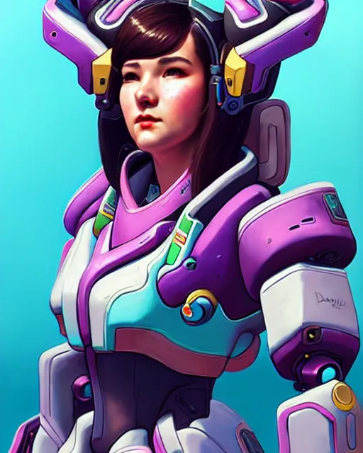 Prompt: d. va from overwatch, character portrait, portrait, close up, concept art, intricate details, highly detailed in the style of chris foss and rodger dean