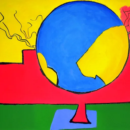 Prompt: cartoon hd illustration of the world on fire, inspired by matisse, malevich, david hockney, colorful, happy, trending on artstation, 4 k