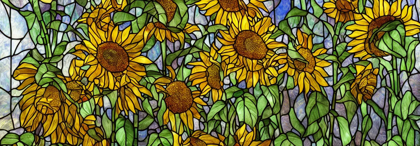 Sunflowers Stained Glass Pattern PES-118S