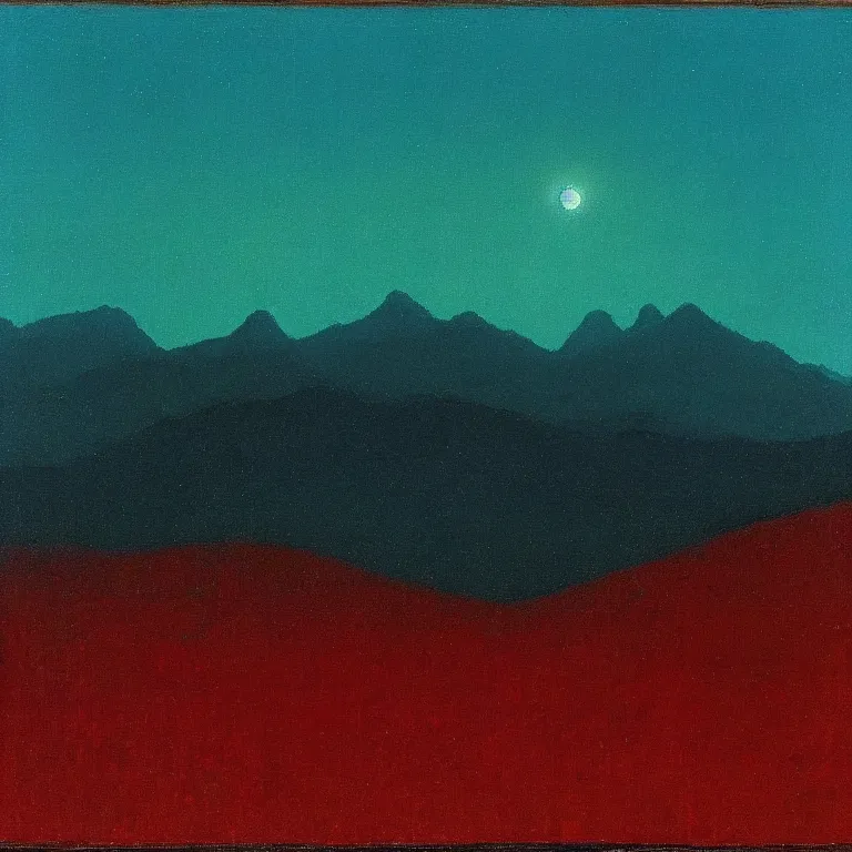 Prompt: caucaus mountains at night, arkhip kuindzhi painting, teal palette