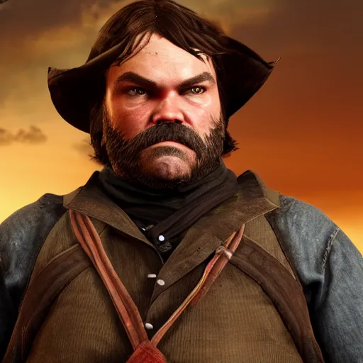 Image similar to jack black in red dead redemption 2, character render, full body shot, highly detailed, in game render