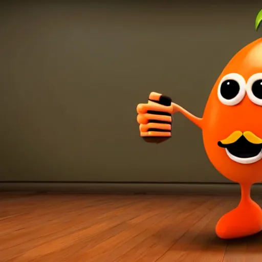 Prompt: an anthropomorphic orange pear with arms, legs and mustache, unreal engine 5