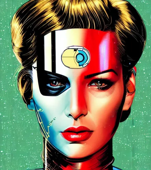 Image similar to portrait of a female android, by DC comics and Sandra Chevrier