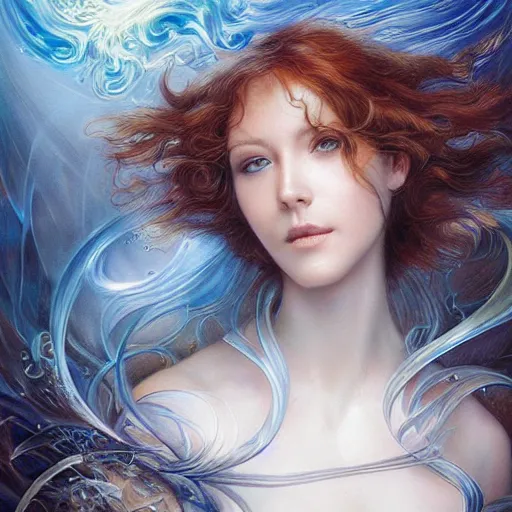 Image similar to a beautiful mobius manipulating water by karol bak, ayami kojima, artgerm, river, water, blue eyes, smile, concept art, fantasy