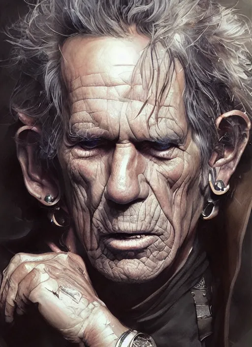 Image similar to Portrait of Keith Richards, marvel comics, dark, intricate, highly detailed, smooth, artstation, digital illustration by Ruan Jia and Mandy Jurgens and Artgerm and Wayne Barlowe and Greg Rutkowski and Frank Frazetta