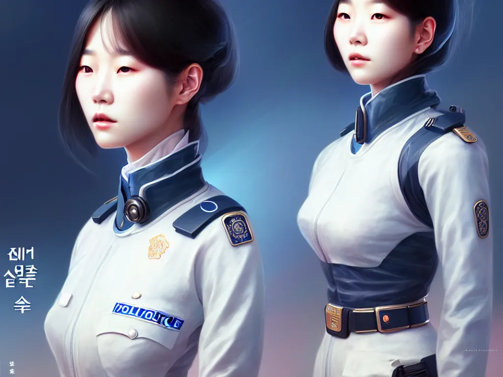 Image similar to portrait futuristic korea police uniform girl, at future neon light rooftop, ssci - fi and fantasy, intricate and very very beautiful and elegant, highly detailed, digital painting, artstation, concept art, smooth and sharp focus, illustration, art by tan zi and ayanamikodon and alphonse mucha and wlop