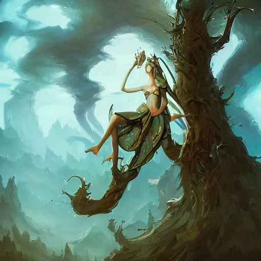 Prompt: painting of an angel made out of trees in the style of peter mohrbacher, highly detailed, epic composition, trending on artstation