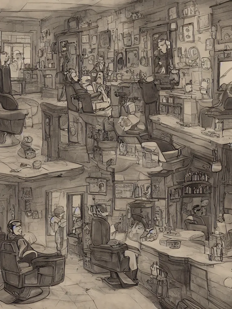 Image similar to barber shop by disney concept artists, blunt borders, rule of thirds